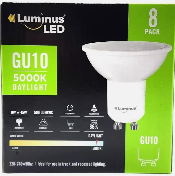 8 x Luminus LED GU10 6w Recessed Downlight 500 Lumens Dimmable 5000k Daylig