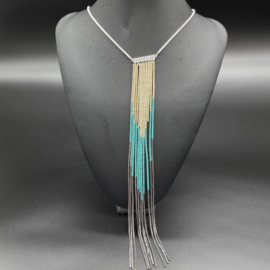Designer Green, Gold And Black Chain Necklace