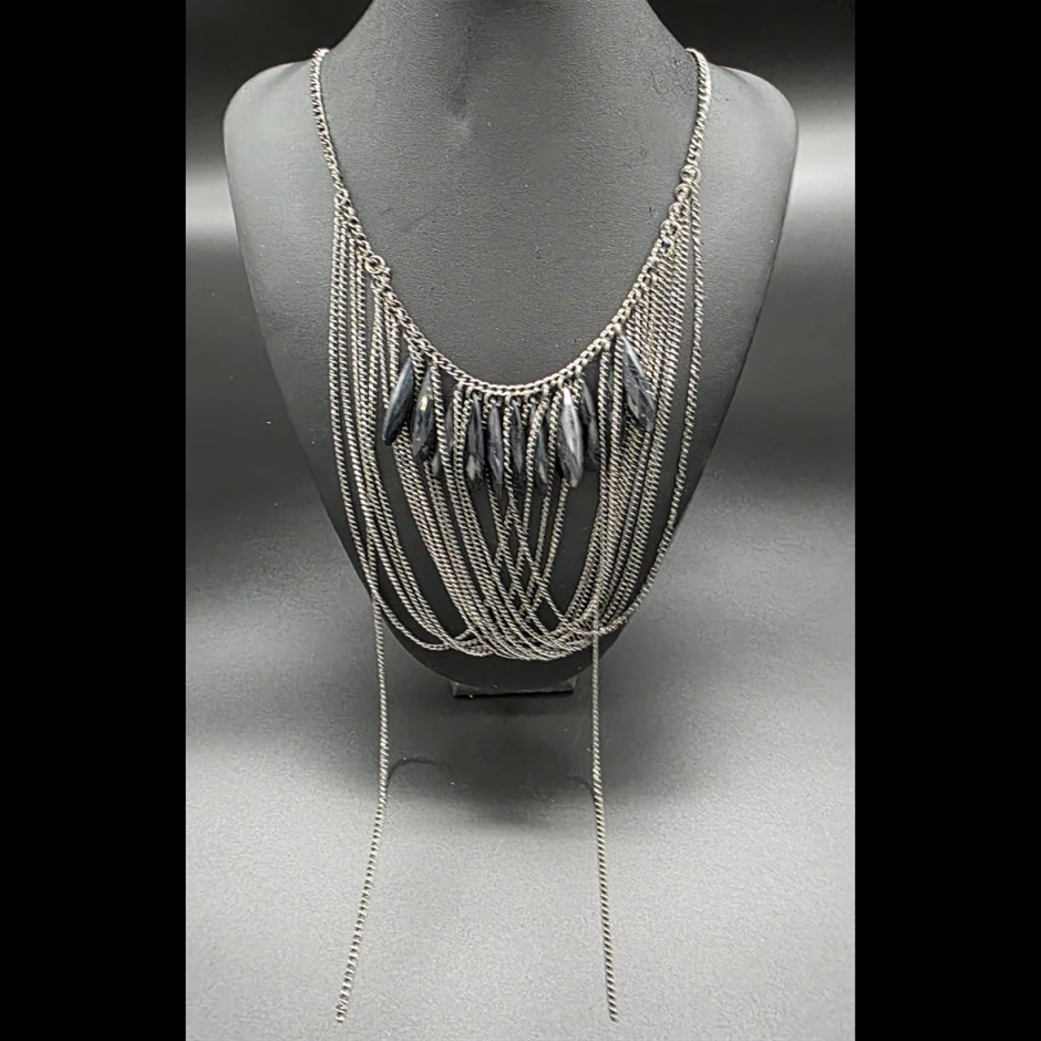Designer Black And Silver Looped Chain Necklace