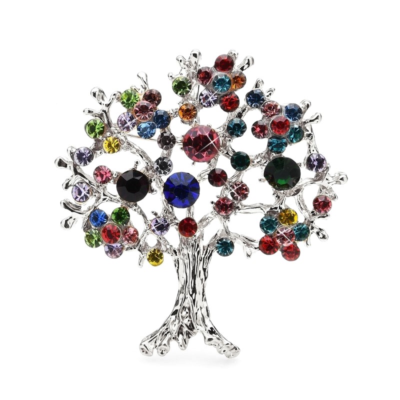 Designer Simulated Diamond Multicolour "Tree Of Life" Brooch Pin