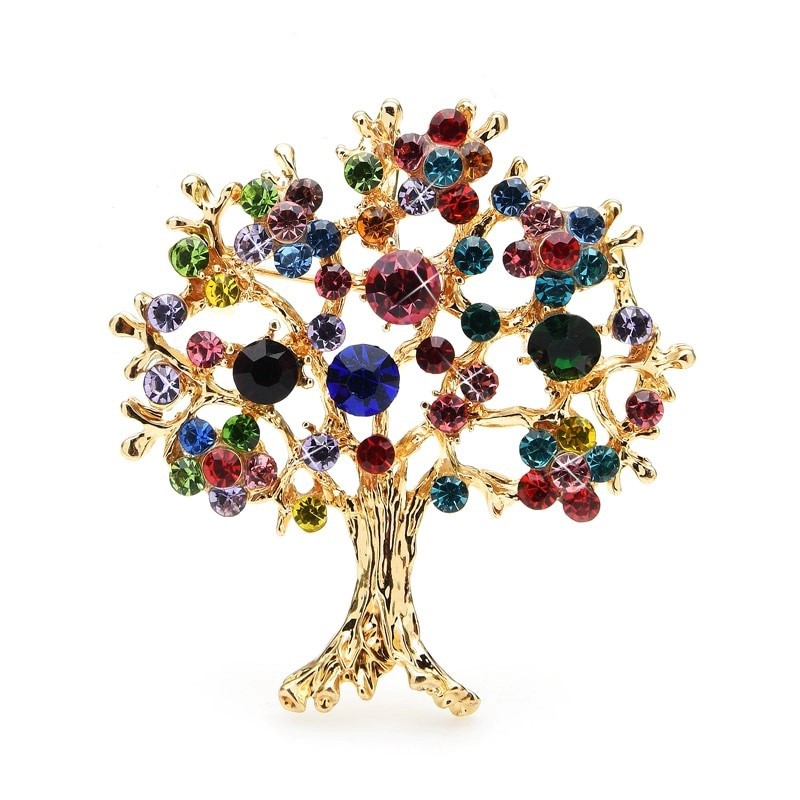 Designer Simulated Diamond Multicolour "Tree Of Life" Brooch Pin