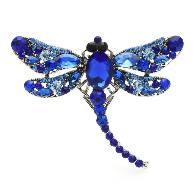 Designer Simulated Diamond Blue Classic Dragonfly Brooch Pin