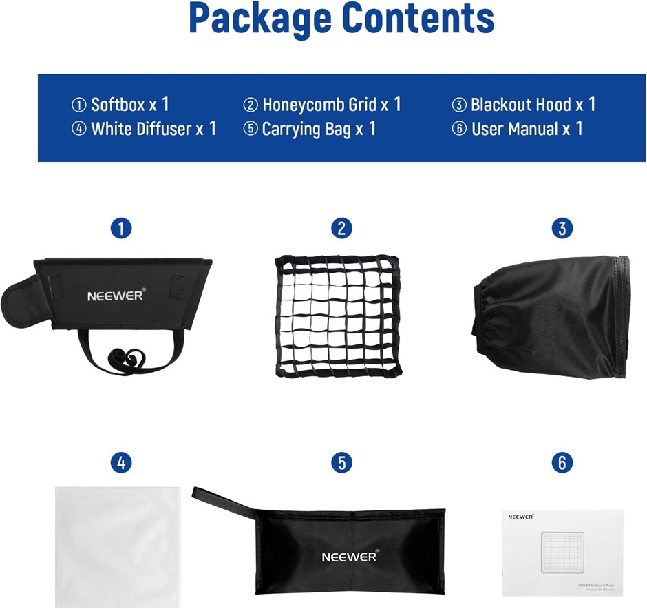 NEEWER 12.2"x11.4" Foldable Softbox Diffuser with Grid and Bag for NL660/SN