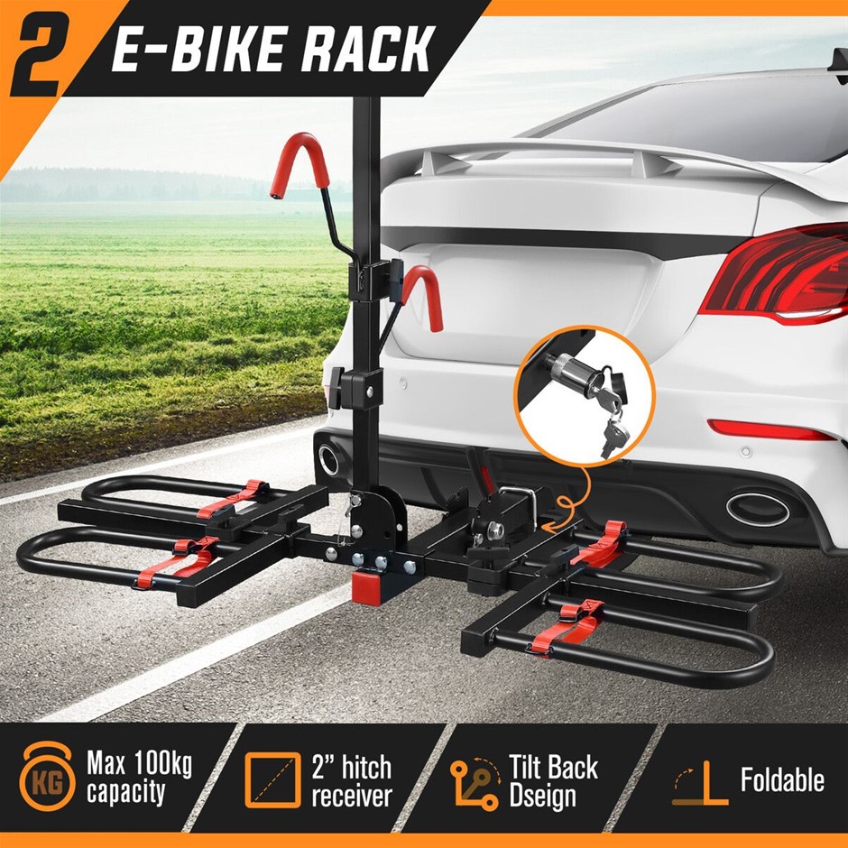 2 eBike Car Rack 2" Receiver Foldable Tilt Lock 100kg Capacity