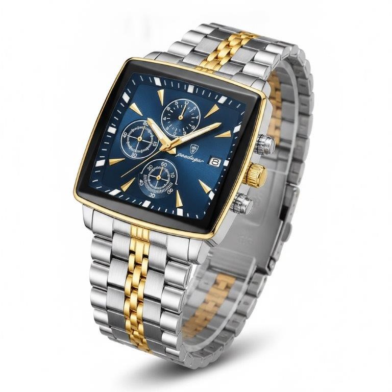 POEDAGAR Executive Luxury Square Case Design Men's Watch with Premium Gift
