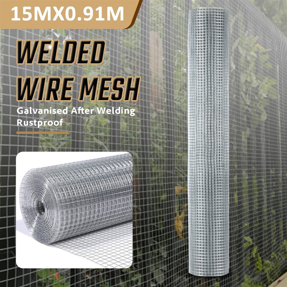 15x0.91m Galvanised Welded Wire Mesh Fence Roll Poultry Garden Cloth