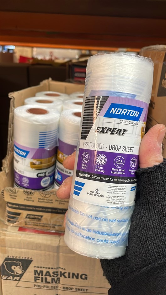 NORTON Painters Plastic Film 1200mm x 55m Prefolded Sheet Painting 12 Roll)