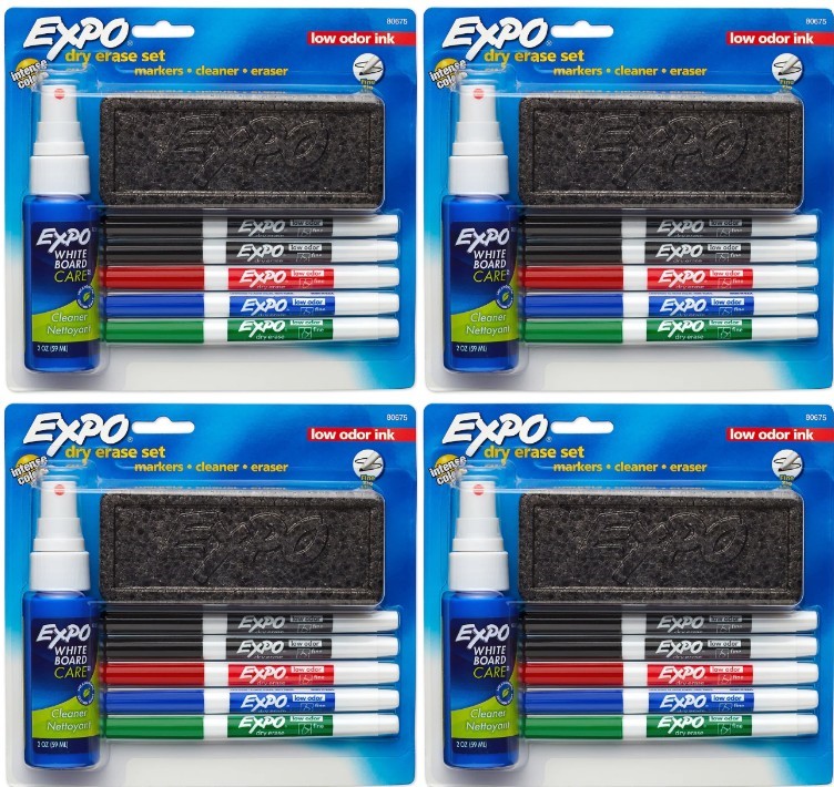 4 x EXPO Dry Erase Whiteboard Marker Fine Tip Starter Set (Pack of 6)