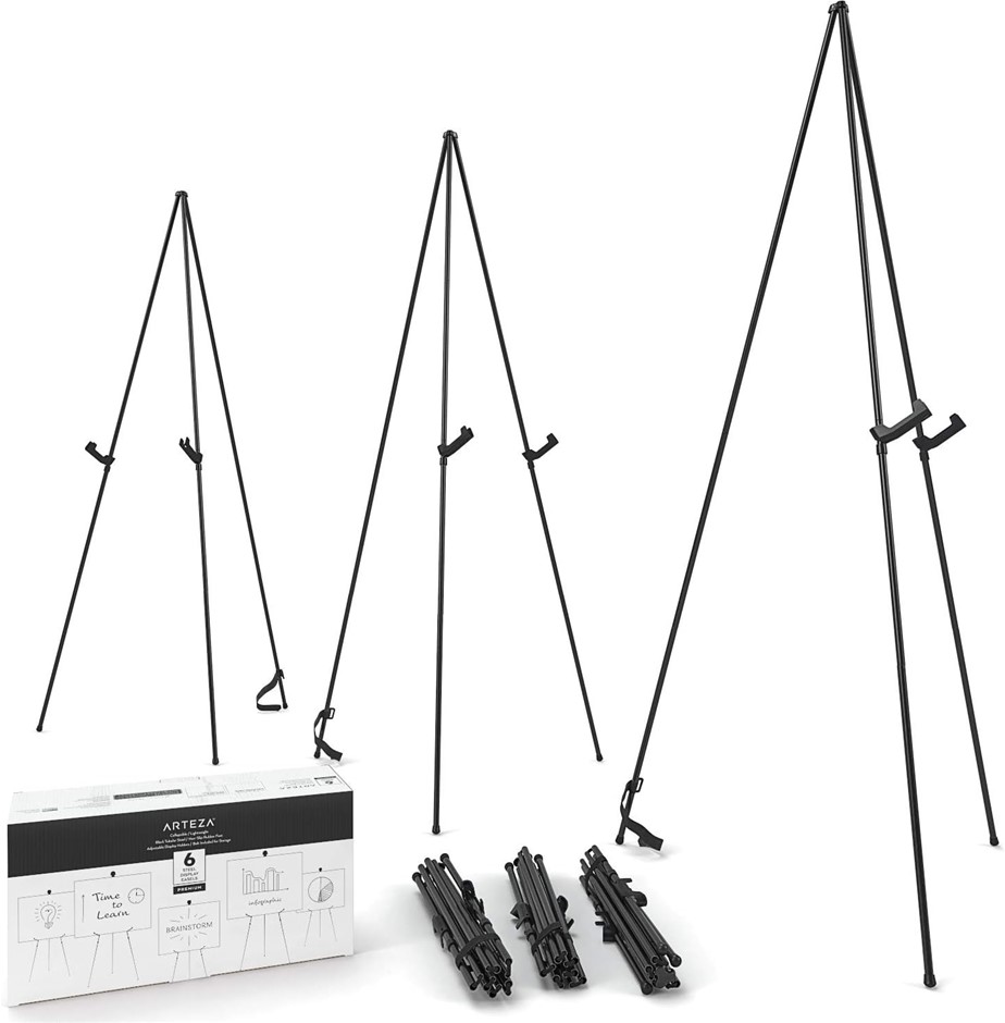 ARTEZA Black Steel Display Easel, 63" Tall, Pack of 6, Portable, Easy Assem
