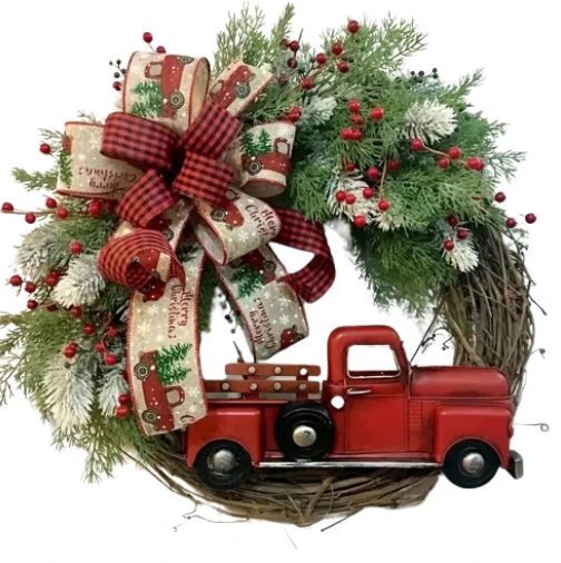 Charming Vintage Red Truck Christmas Wreath
