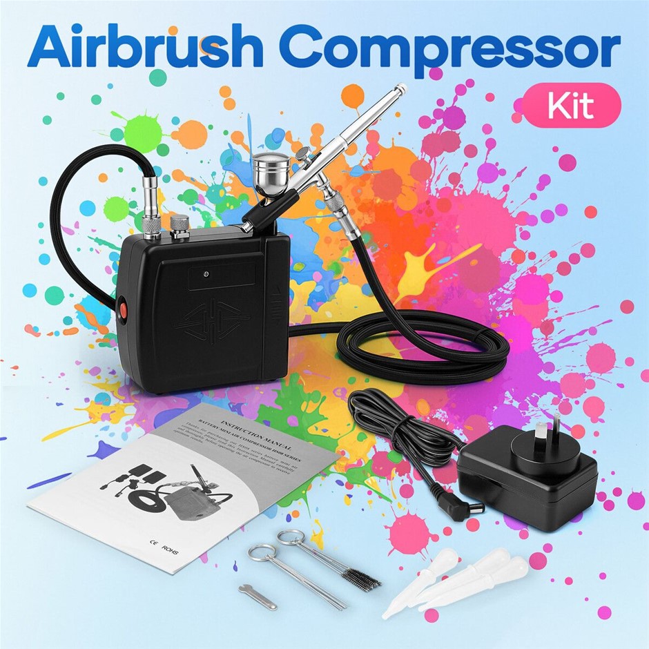 Portable Dual Action Airbrush Kit Compressor 0.5mm 21PSI Cleaning Set