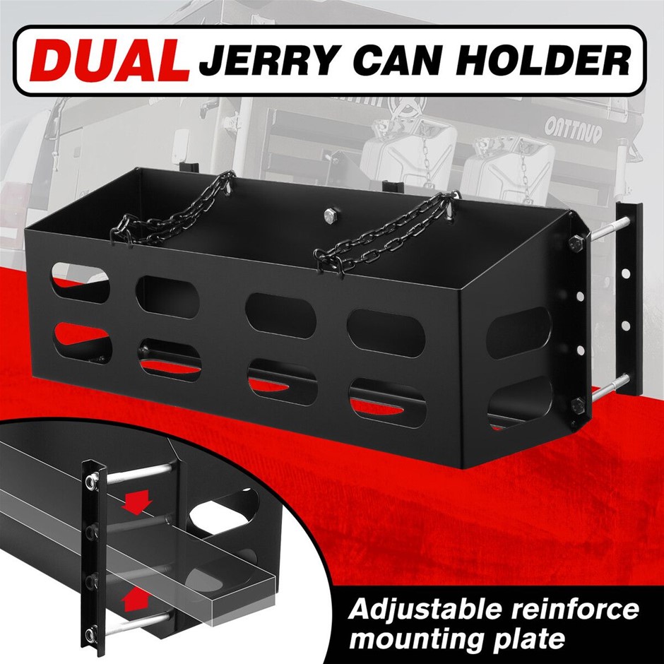 Dual Lockable Steel Jerry Can Holder for Camper Caravan Trailer Black