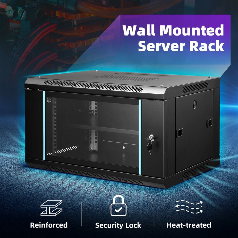 6U 19" Wall Mount Network Server Cabinet with Lockable Glass Door