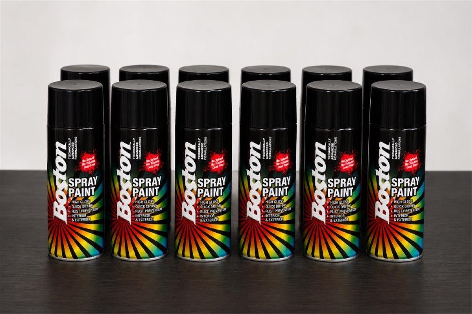 12x Boston Satin Black Spray Paint Can 250g