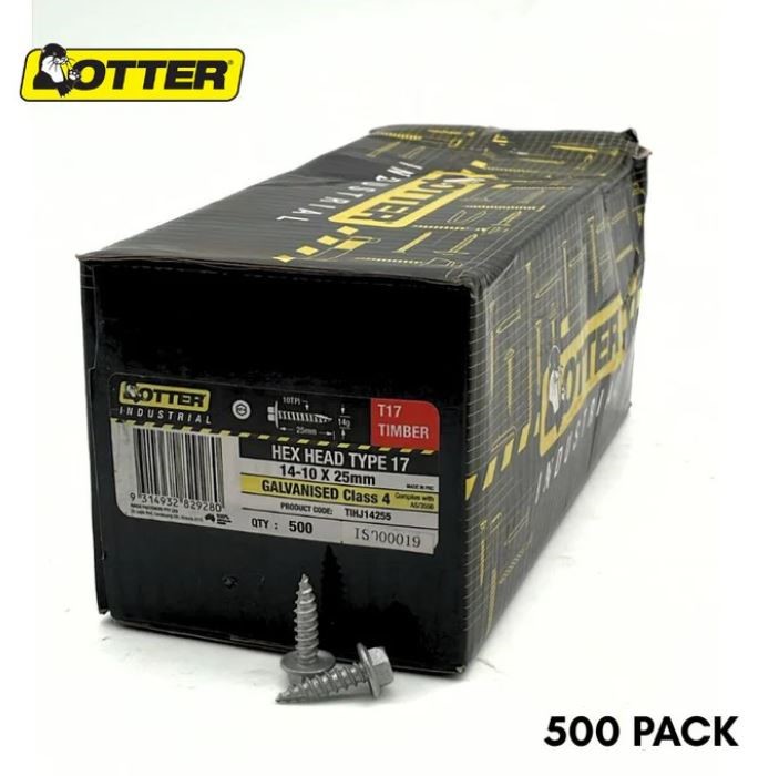 Otter 14-10 x 25mm Hex Head Type 17 Timber Screws – Galvanised Class 4-C561