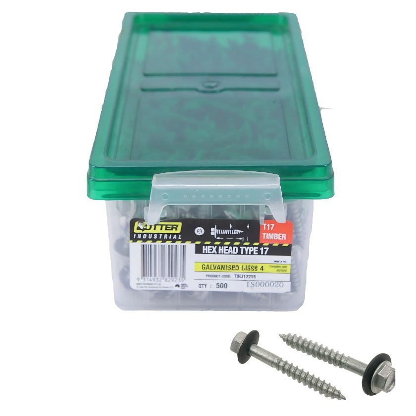 500 Pack - Otter 14-10 x 65mm Hex Head Type 17 Timber Screws Seal A282