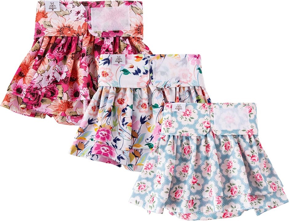 CuteBone Female Dog Diapers with Skirts 3 Pack Reusable Puppy Dresses Pants
