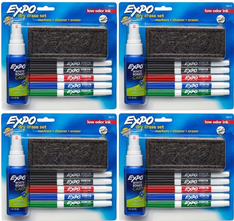 4 x EXPO Dry Erase Whiteboard Marker Fine Tip Starter Set (Pack of 6)