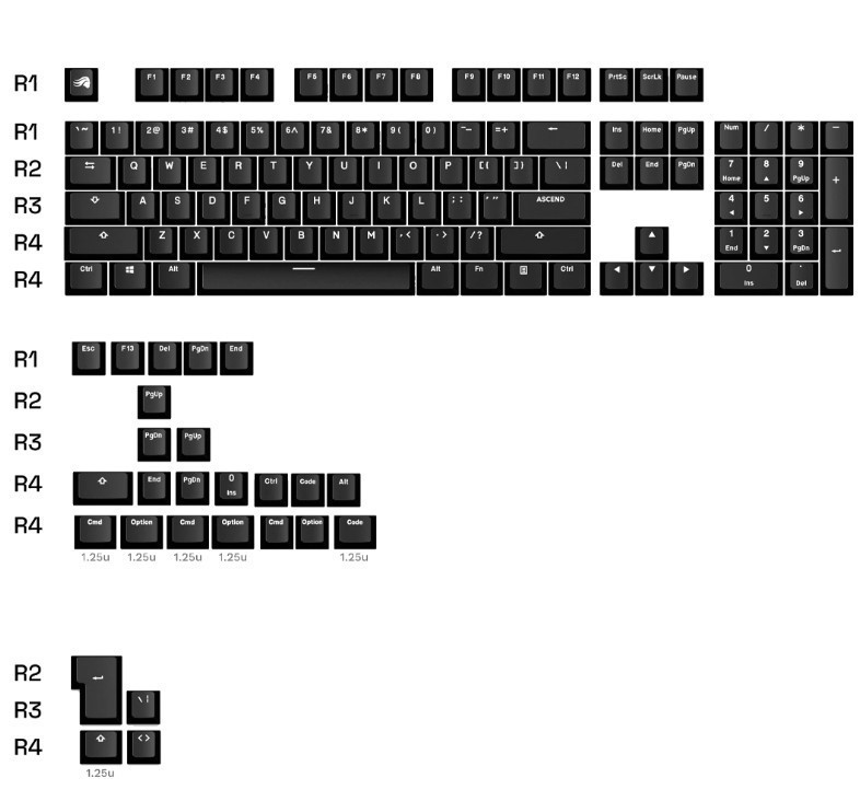 Glorious Gaming - GPBT Basics (PBT Keycaps), No Fade Dye-Sublimated, for Cu