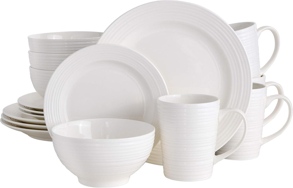 GIBSON HOME 16 Piece Amelia Court Dinnerware Set, White
