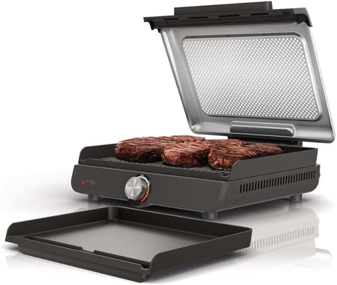 NINJA Sizzle Indoor Grill and Griddle, Non-Stick Ceramic, Black. NB: Damage