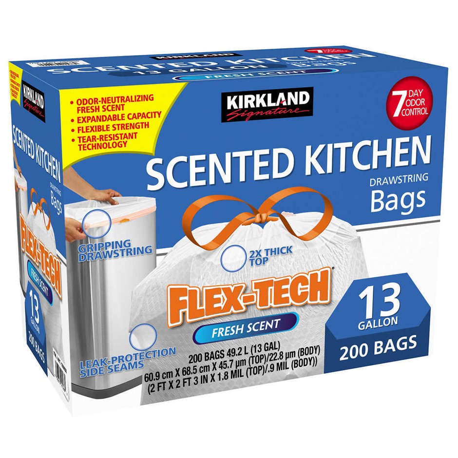 SIGNATURE Scented Kitchen Bags, 200 Bags, 13 Gallon. N.B. Damaged Packaging