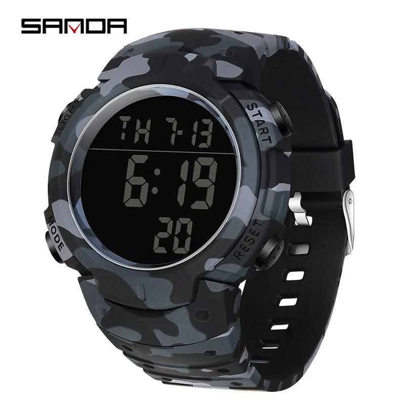 SANDA Digital Sports Watch, 50m Water Resistant, Black/Grey Camo, 2182.