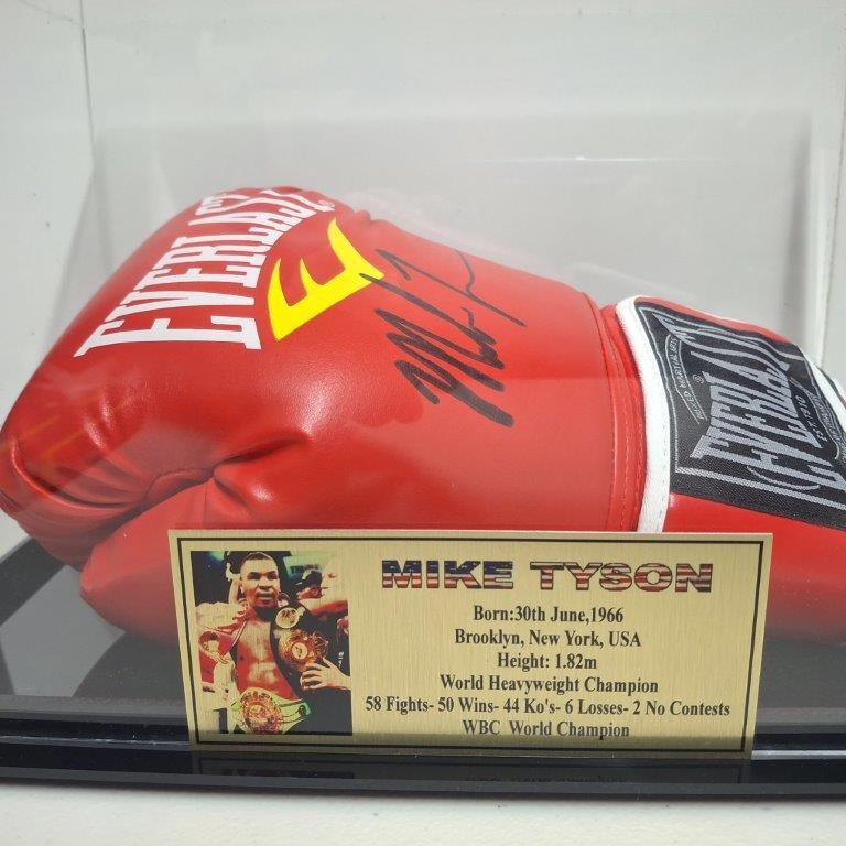 MIKE TYSON SIGNED BOXING GLOVE IN DISPLAY CASE