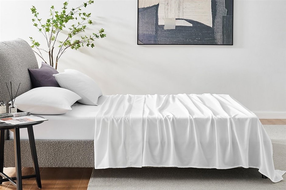 OVELA 1200TC Cotton Rich Bed Sheet Set (White, King).