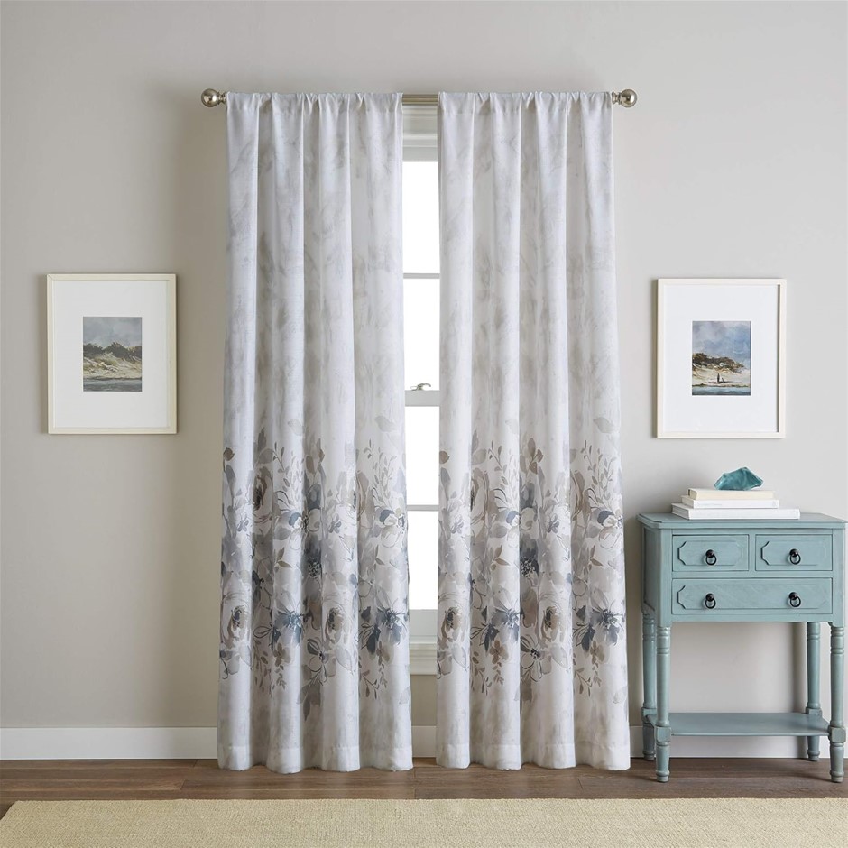 CHF Watercolor Floral Print Flip Over Rod Pocket Curtain, Single Panel, 2.1