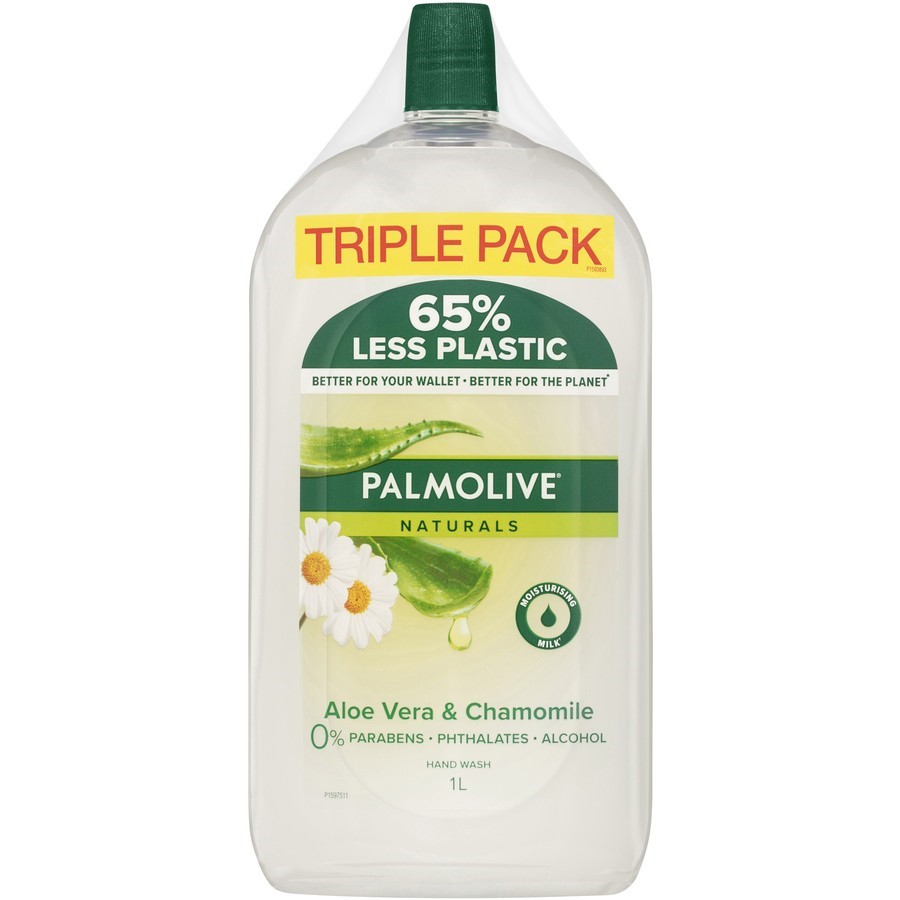 3 x PALMOLIVE Hand Wash Refill, Aloe Vera & Chamomile, 1L. N.B: Dented bott