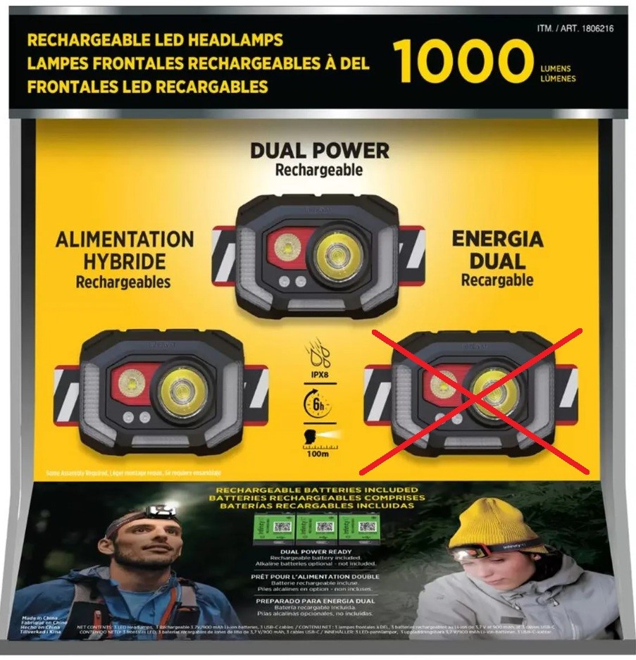 INFINITY X1 Rechargeable Headlamps 1000 Lumen. N.B: 1 x head lamp is missin