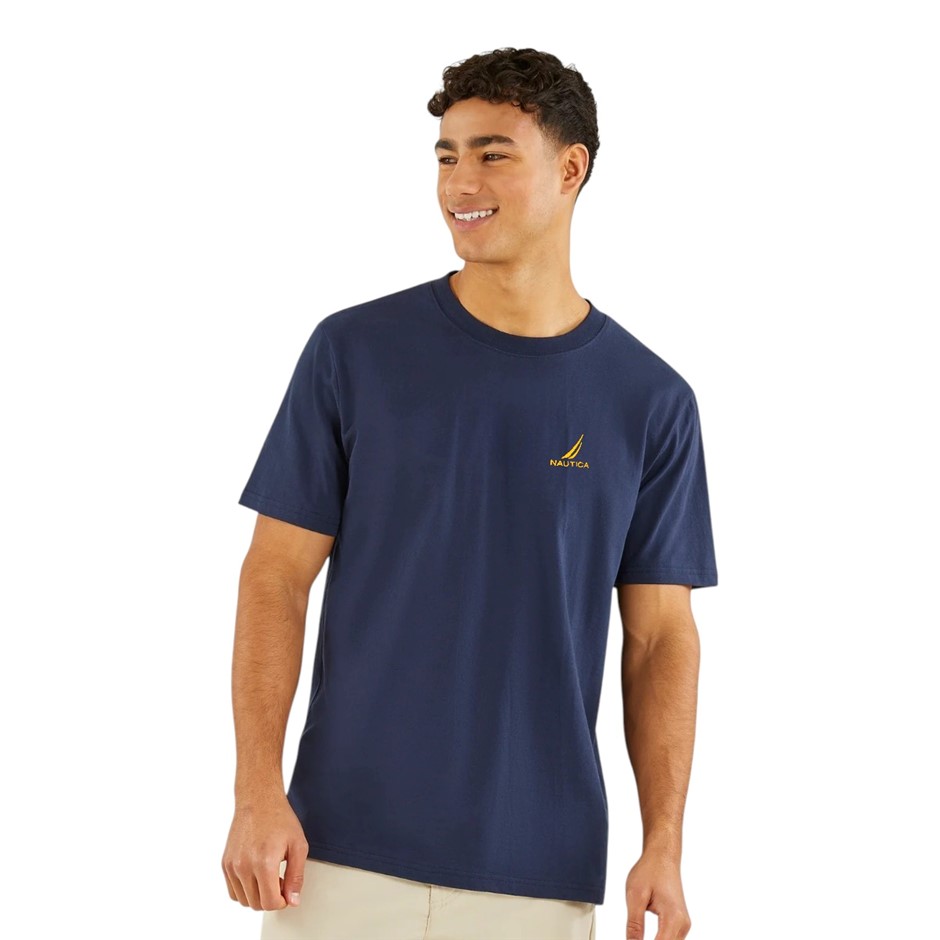 NAUTICA Men's Cotton Tee, Size XL, 100% Cotton, Navy/Gold (4NV), V50225. B