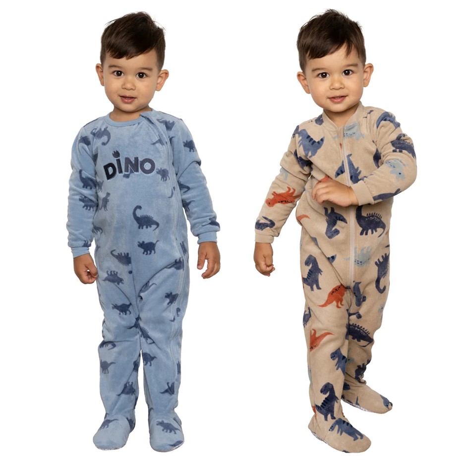 2-Pack PEKKLE Micropolar Sleepers, Size 6M, Dino (Blue/Beige). Buyers Note