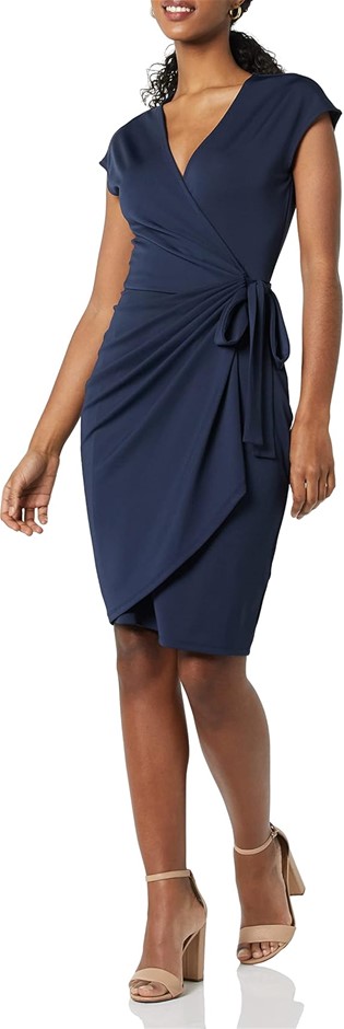 AMAZON ESSENTIALS Women's Cap Sleeve Wrap Dress, Size XL, Navy. Buyers Not