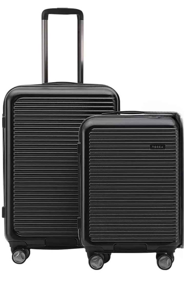 TOSCA London Luggage 2 Piece Hardside Luggage Set, Black, Medium 64cm, Smal