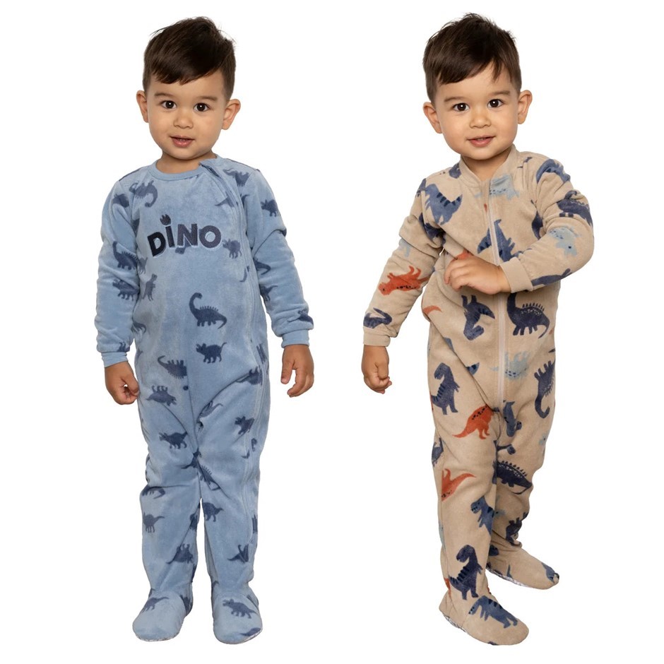 2-Pack PEKKLE Micropolar Sleepers, Size 12M, Dino (Blue/Beige). Buyers Not