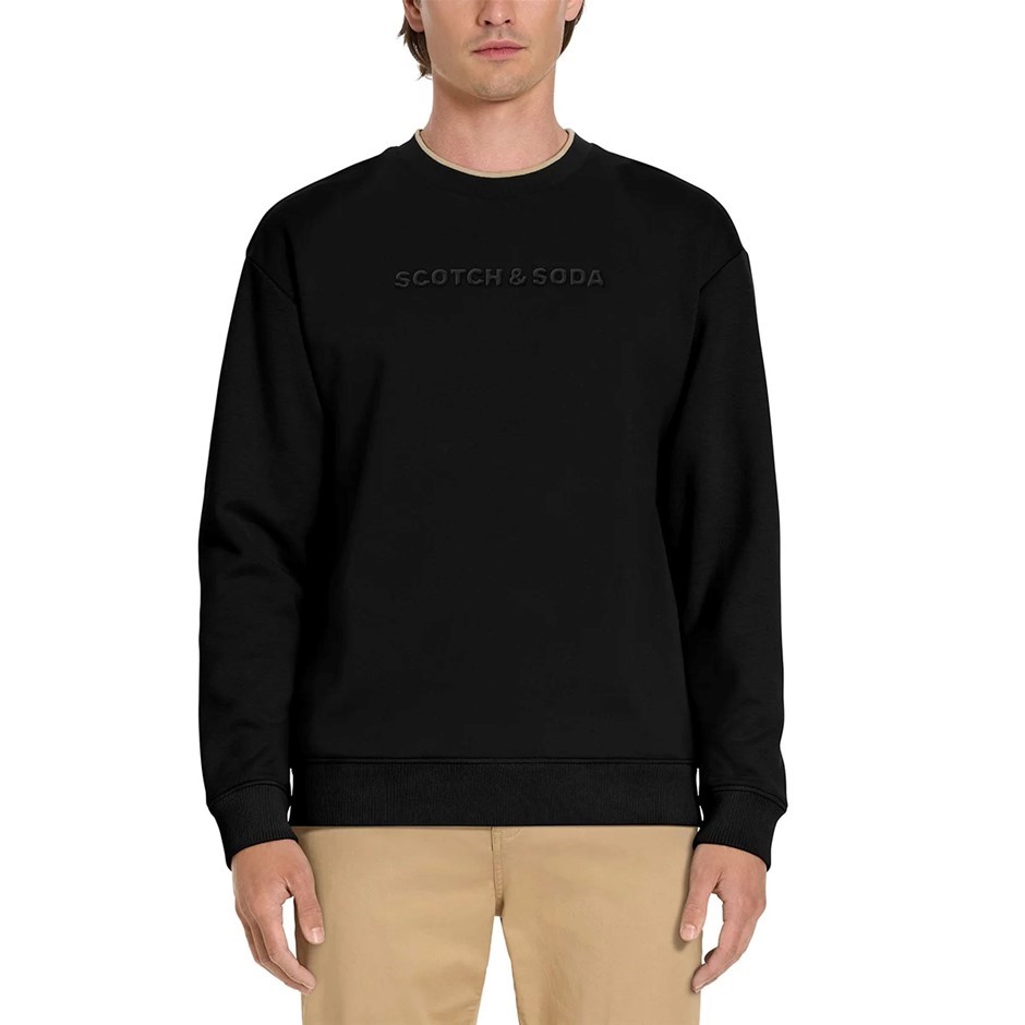 SCOTCH&SODA Men's Embossed Crew Sweatshirt, Size S, 55% Cotton, Black. Buy