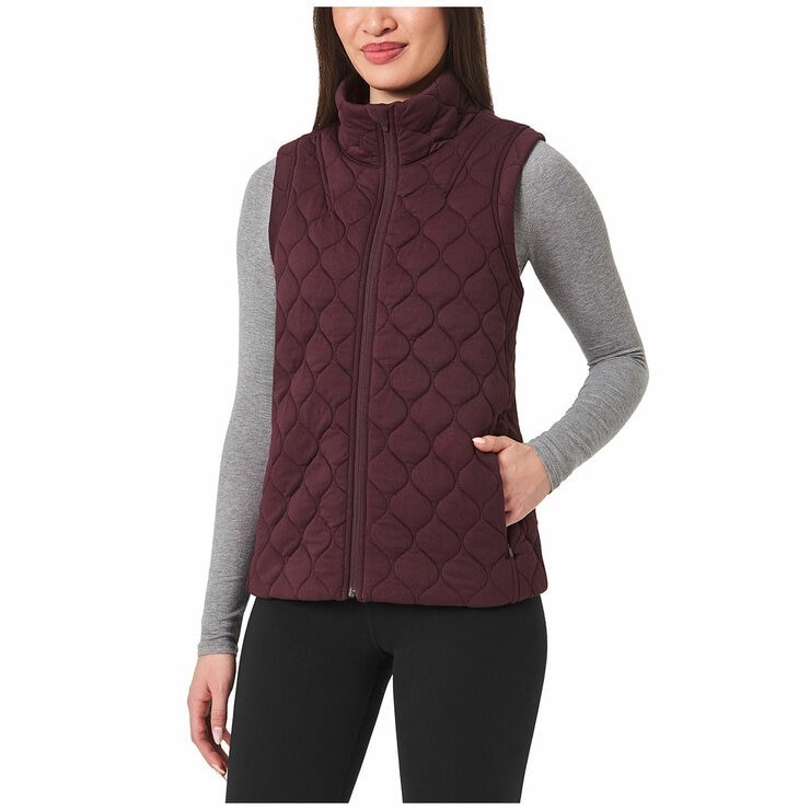 SIGNATURE Women's Ottoman Quilted Vest, Size L, Wine. Buyers Note - Discou