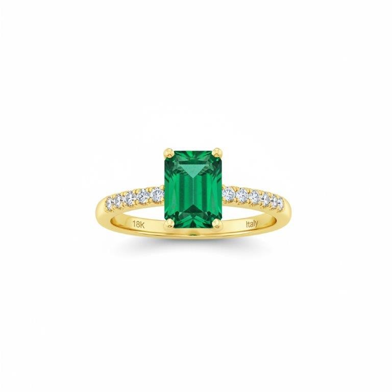 14K/Italy 2.0ct Green Emerald Cut  Yellow Gold Filled Ring(stamped)-7US