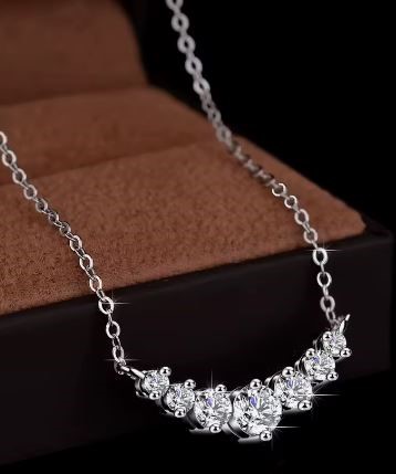 925 Sterling Silver white stones Necklace-Simulated Diamonds