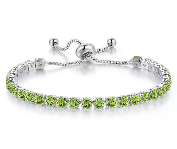 925 Sterling Silver Tennis Bracelet Light Green Simulated Diamonds