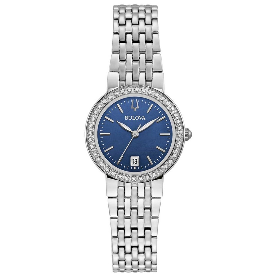 BULOVA Women's Classic 40-Diamond Bezel Watch, Quartz Movement, Deep Blue M