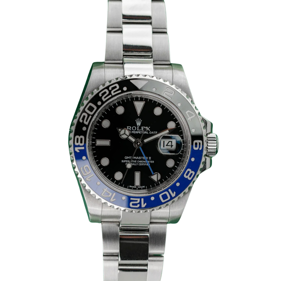 ROLEX GMT-MASTER II BATMAN 40MM STAINLESS STEEL 116710BLNR WXO & COA
