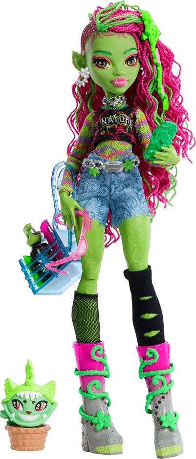Monster High Venus McFlytrap Doll, Plant Monster with Pet Cat Chewlian & Ac