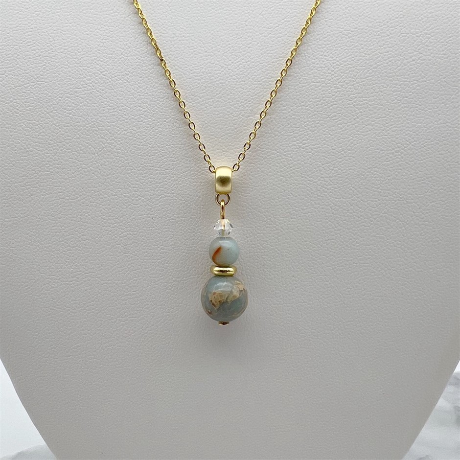 Aqua Terra Jasper & SwarovskiCrystal Gold Plated Pendant Necklace