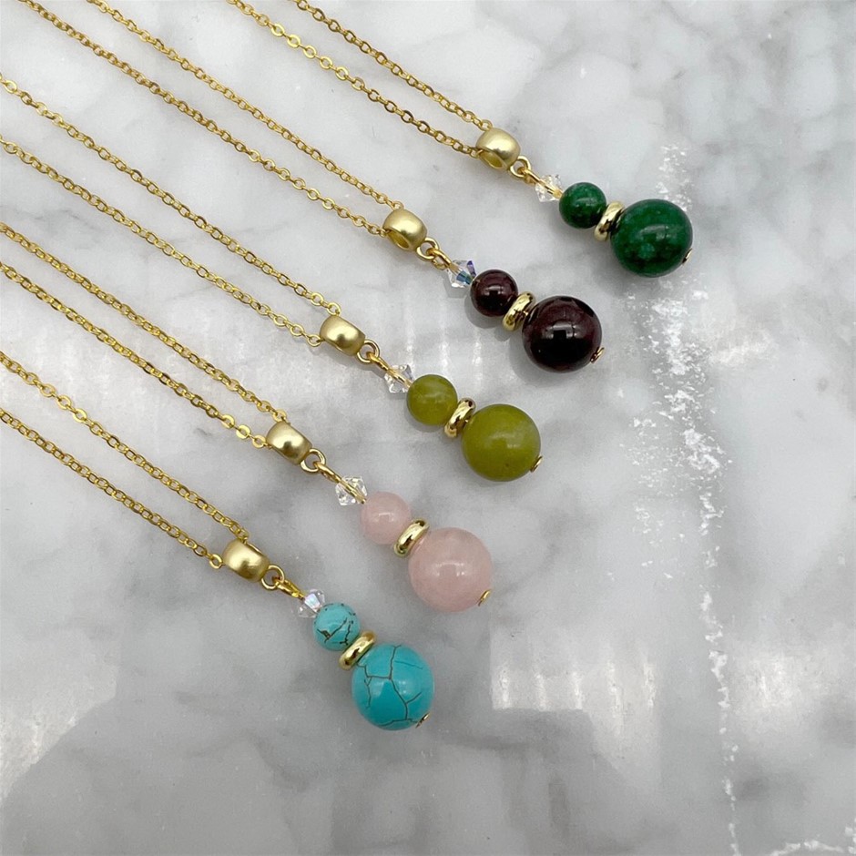 Assorted Gemstone & Swarovski Crystal Gold Plated Pendants - 5 Pcs