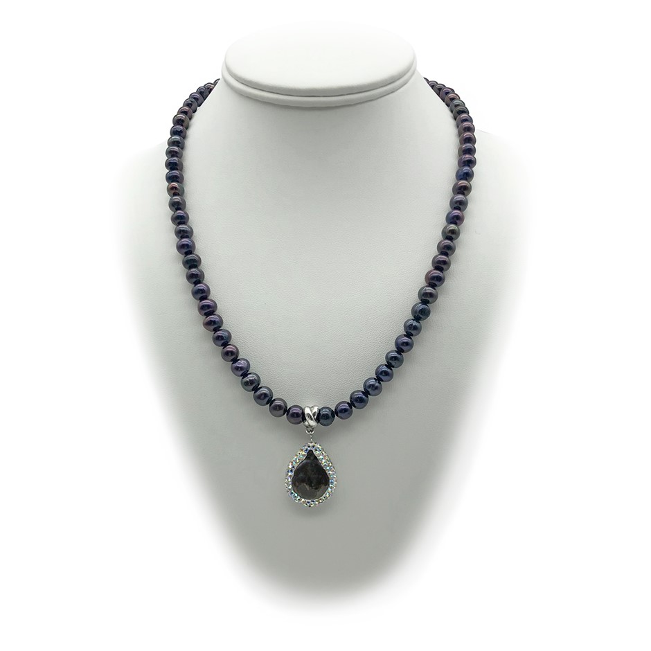 Freshwater, Baroque Pearl & Black Agate with Real Platinum Plated Necklace