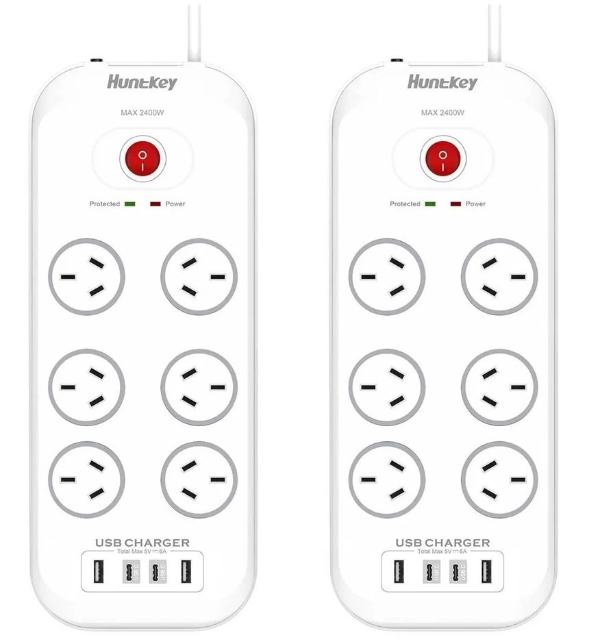 HUNTKEY 6 Outlets Surge Protector Powerboard 2 Pack SAC607C