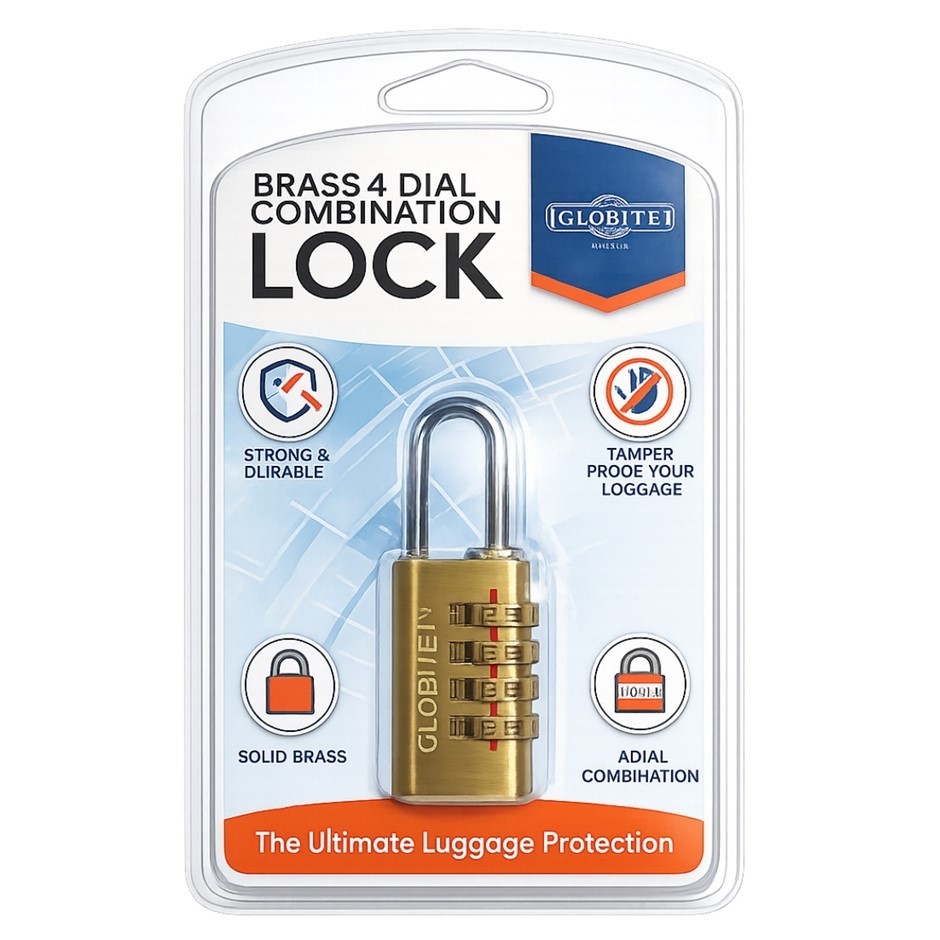 GLOBITE Brass Combination Lock 1pk, Brass